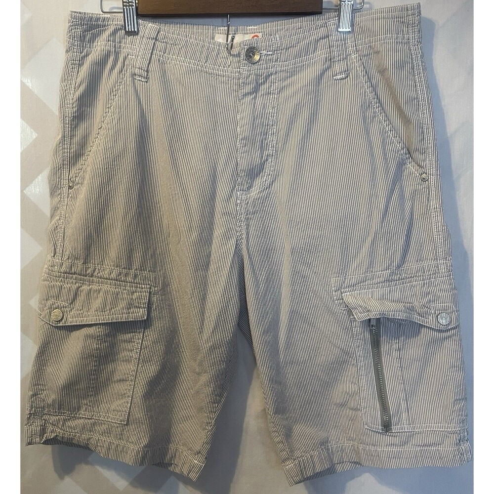 VTG G by GUESS Railroad Stripes Gray & White Cargo Shorts Men's 34 Coastal